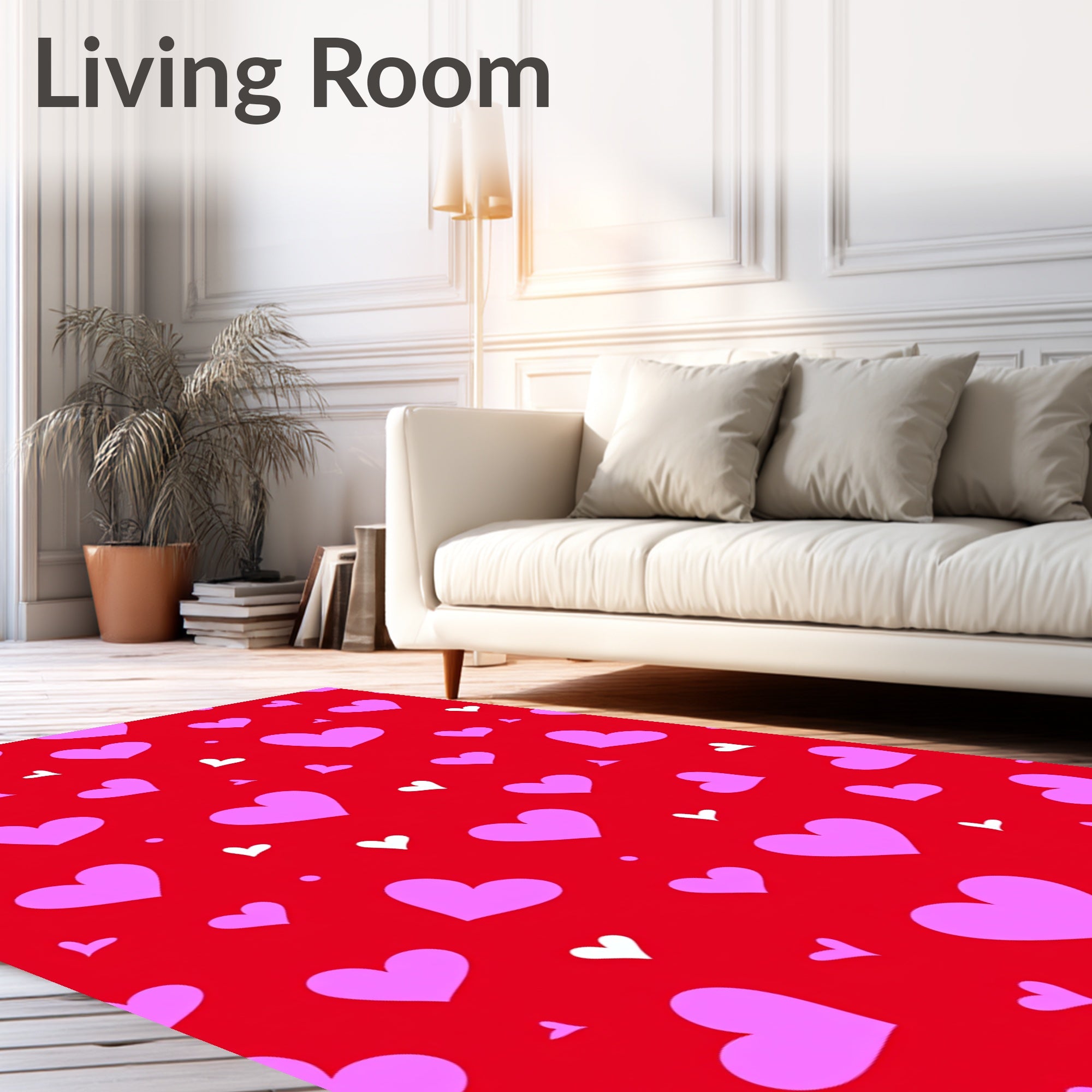 Red Pink White Scattered Hearts Rug