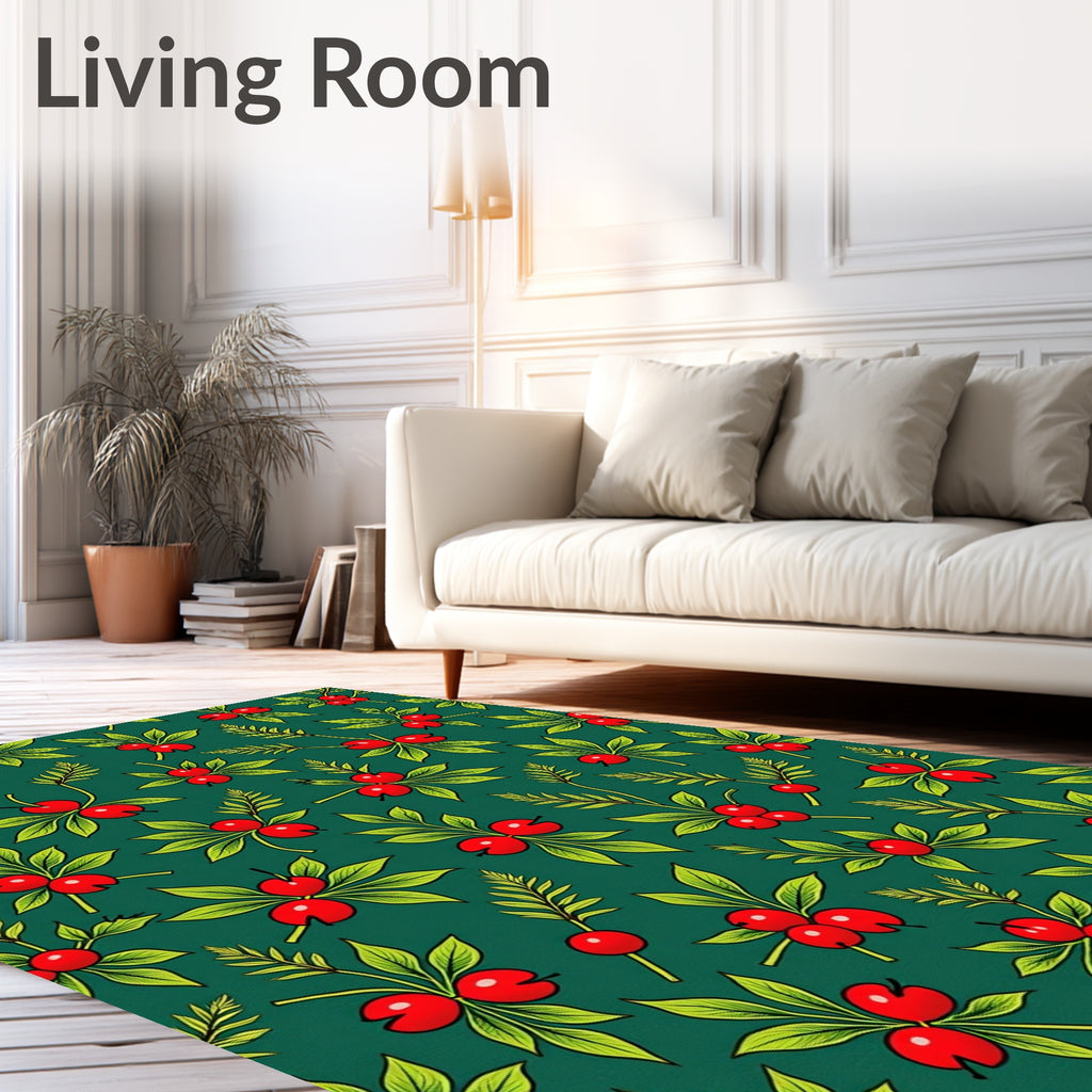 Crimson Berry Green Leaf Garland Rug