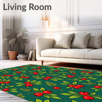 Crimson Berry Green Leaf Garland Rug