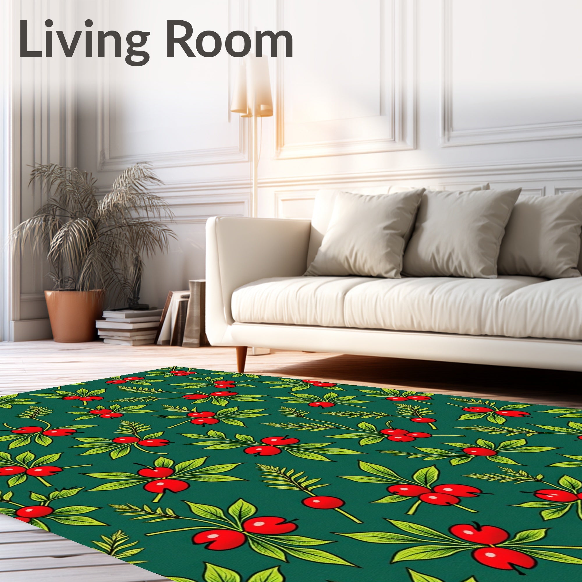 Crimson Berry Green Leaf Garland Rug