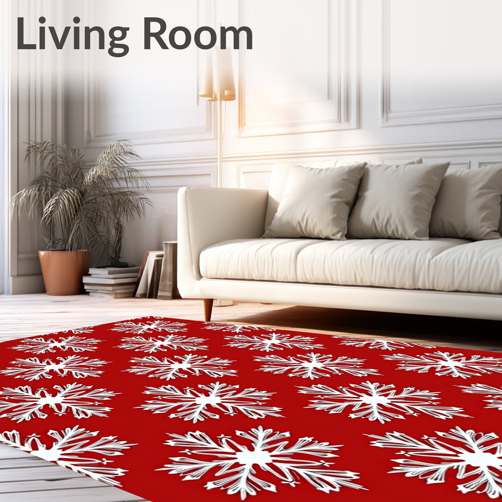 Crimson Red White Intricate Snowflake Repeat Rug