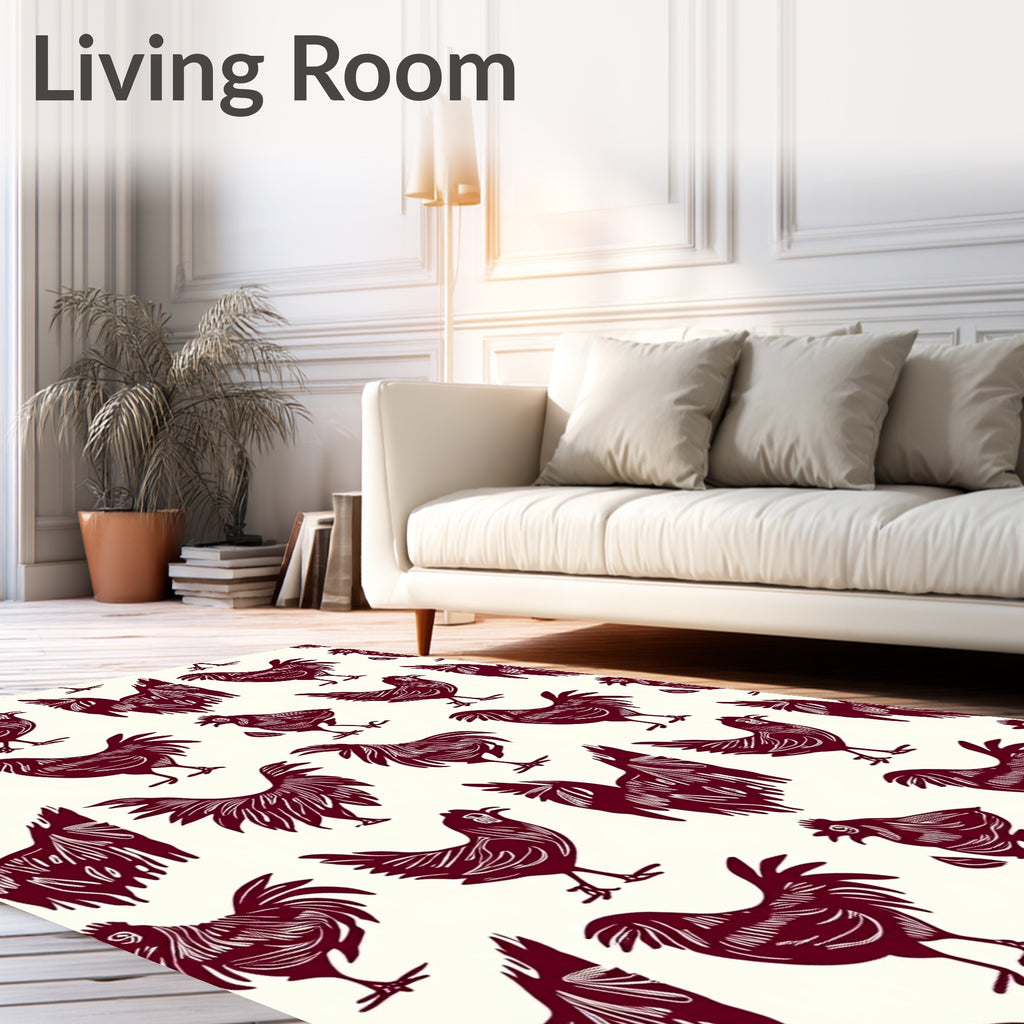 Deep Red Rooster Chicken Flock Rug