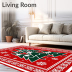 Red Evergreen Snowflake Forest Rug