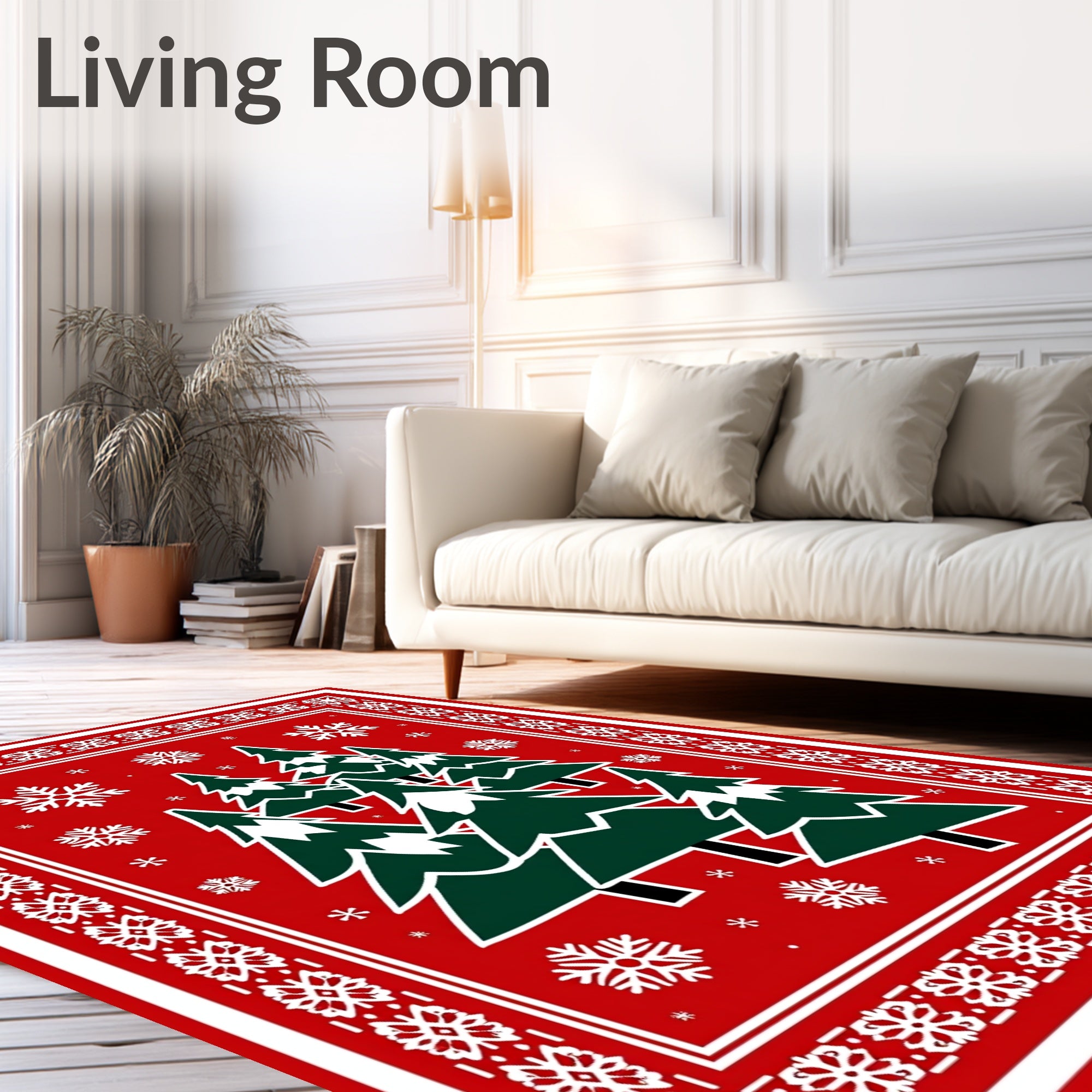 Red Evergreen Snowflake Forest Rug