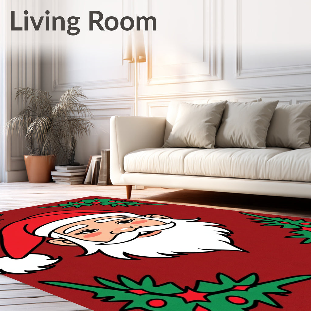 Friendly Santa Christmas Holly Border Rug