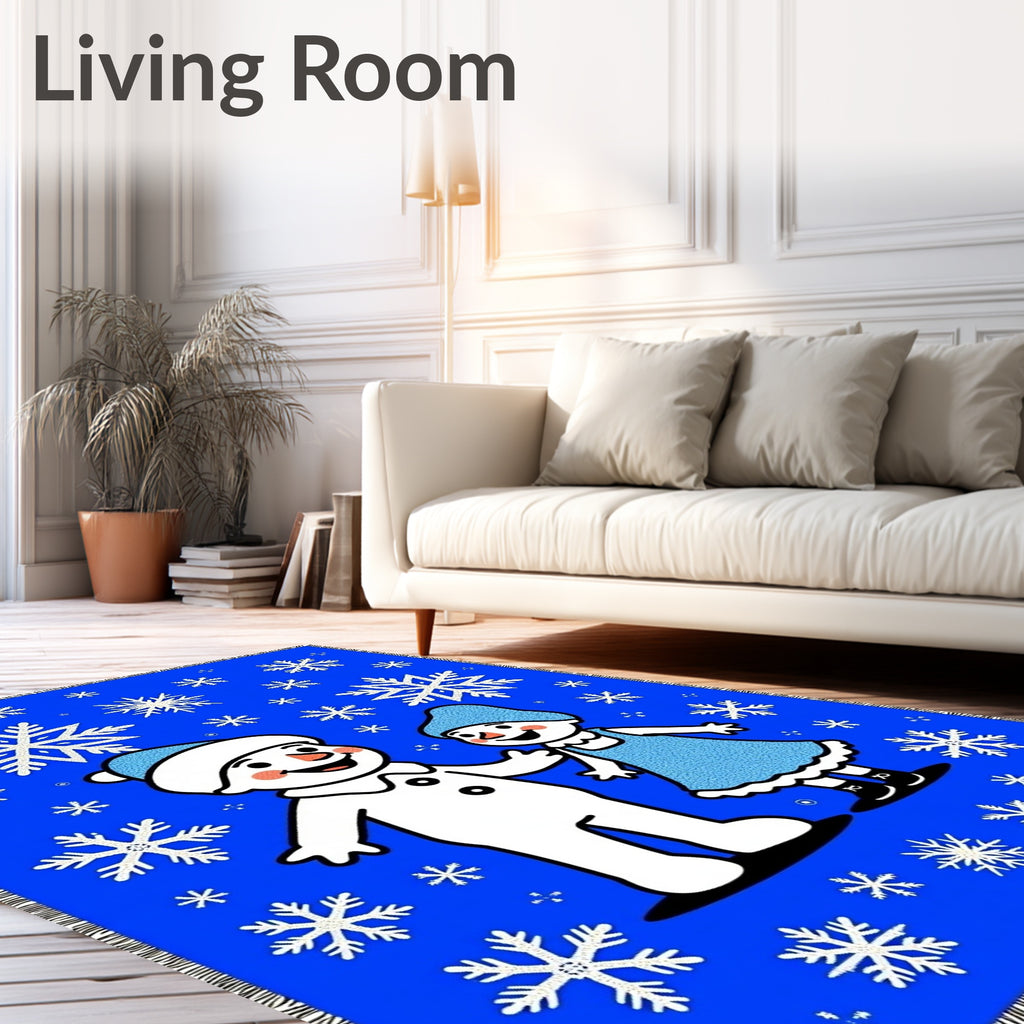 Happy Snowman Family Snowflake Collection Rug