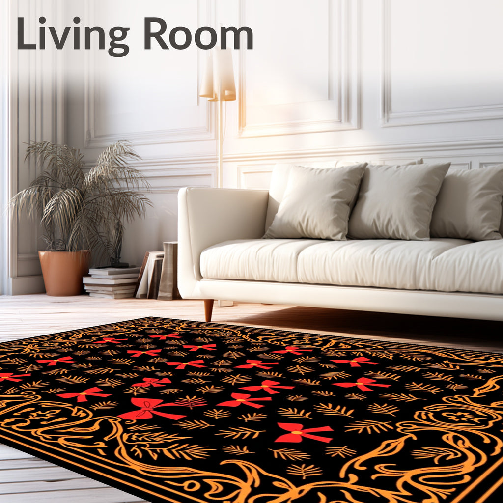 Whimsical Red Bow Fern Border Rug