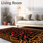 Whimsical Red Bow Fern Border Rug