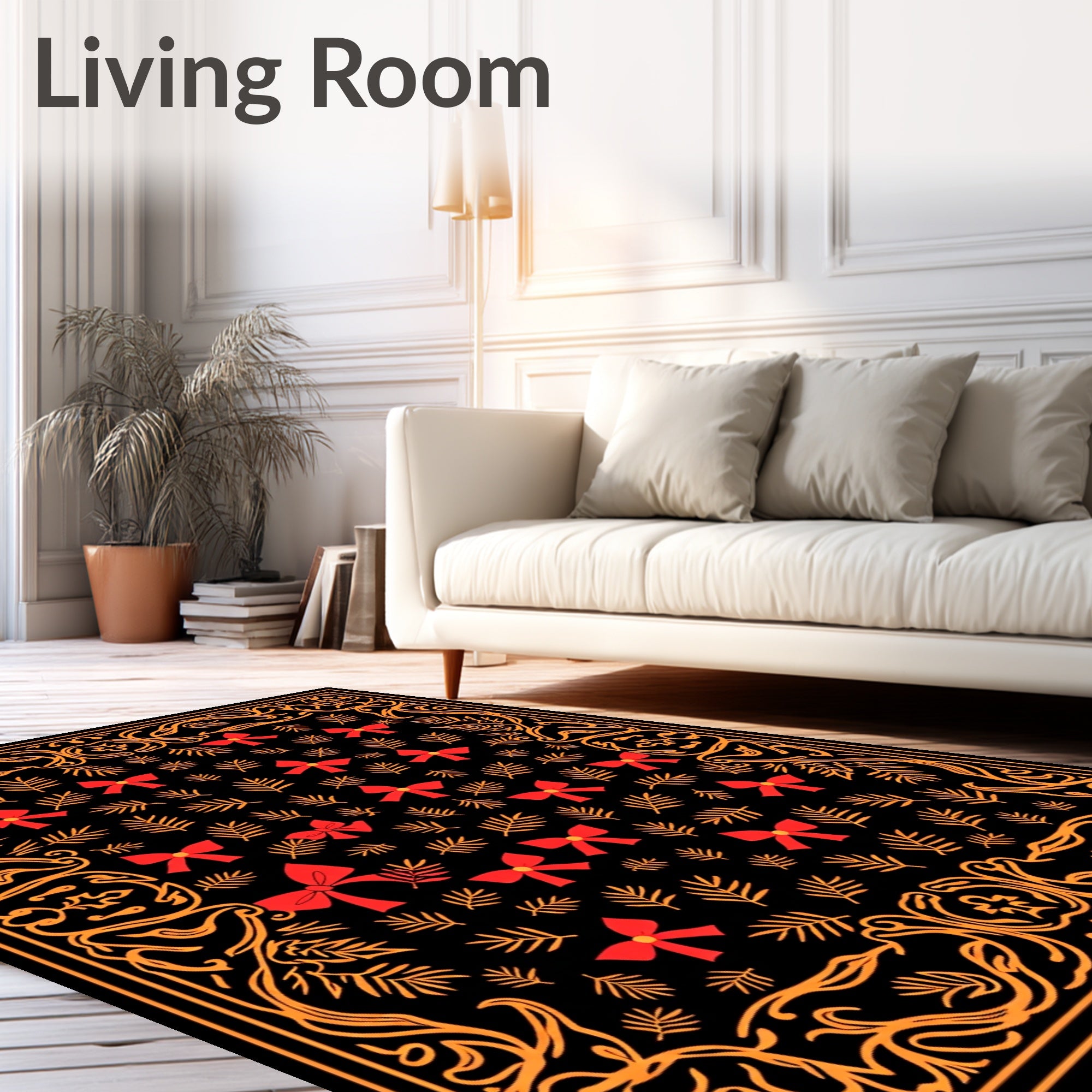 Whimsical Red Bow Fern Border Rug