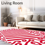 Red White Diagonal Stripe Swirls Rug