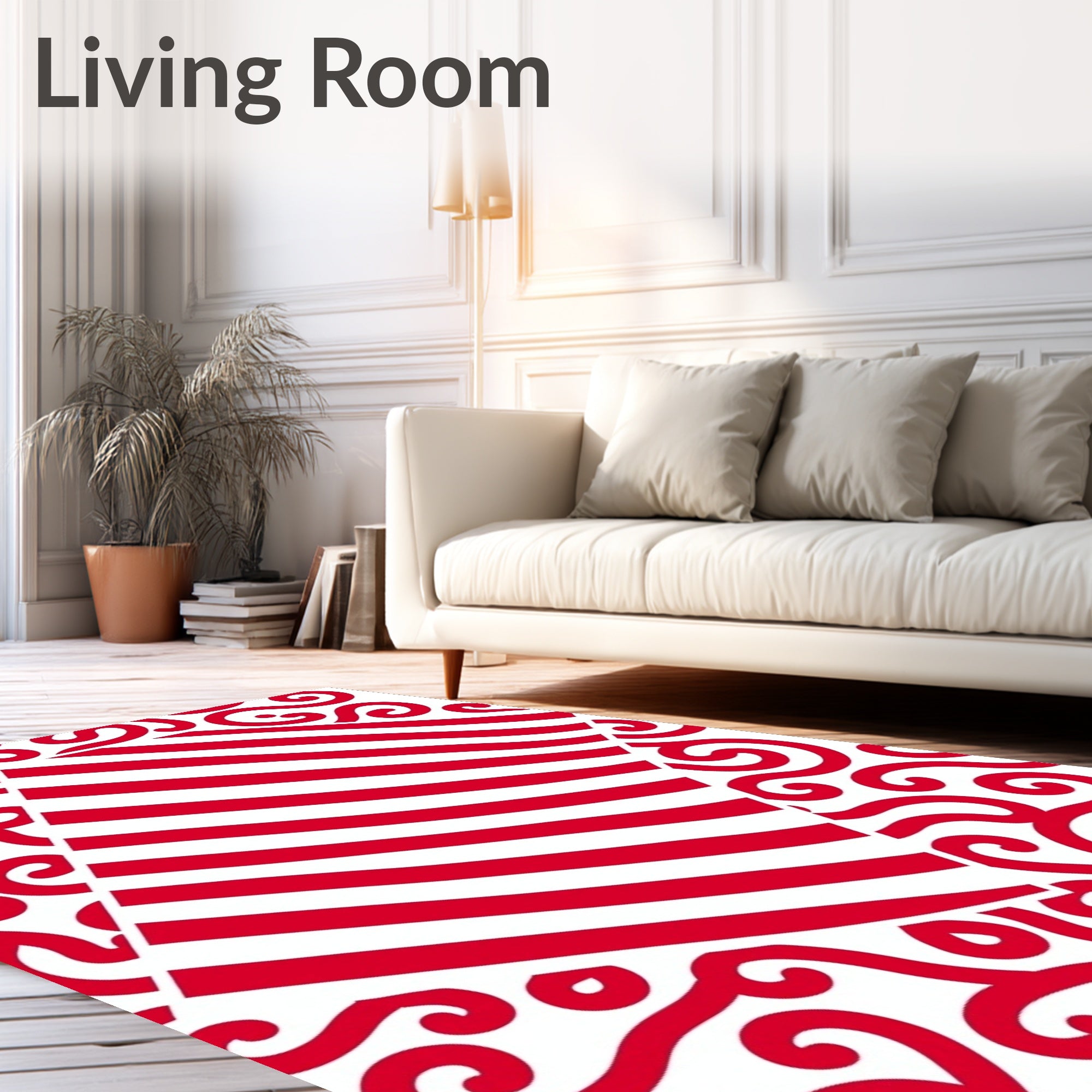 Red White Diagonal Stripe Swirls Rug