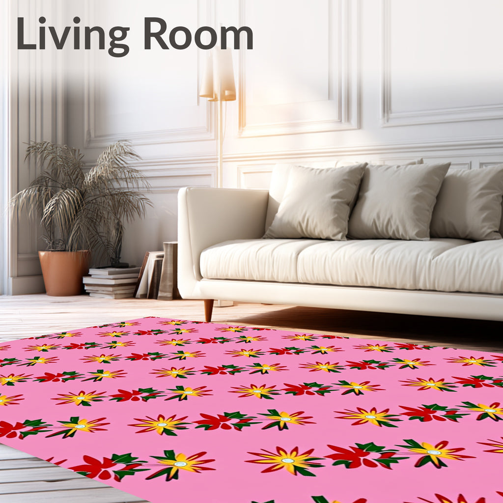 Pink Floral Arrangement with Yellow Stars Rug