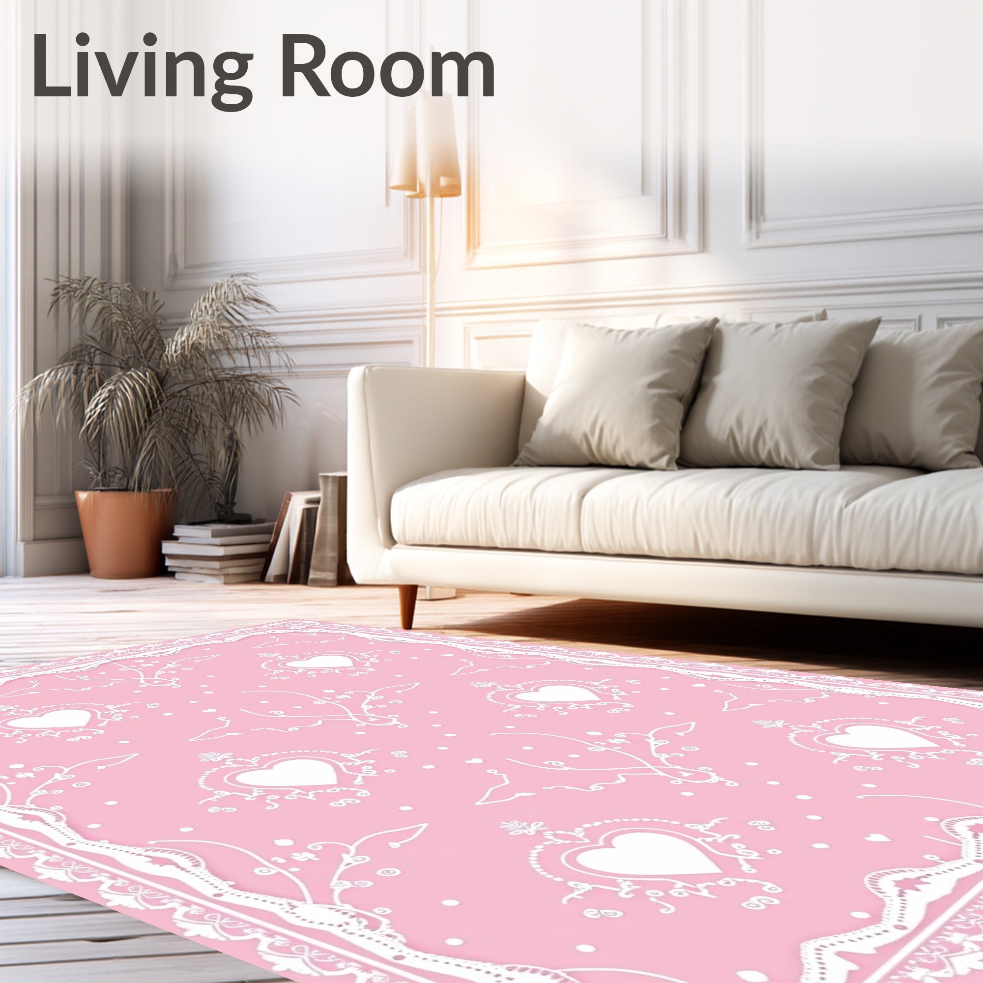 Pink White Heart Lace Border Rug