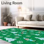 Whimsical Elf Snowflakes Green Christmas Trees Rug