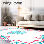 Charming Aqua Elephant Tribal Border Rug