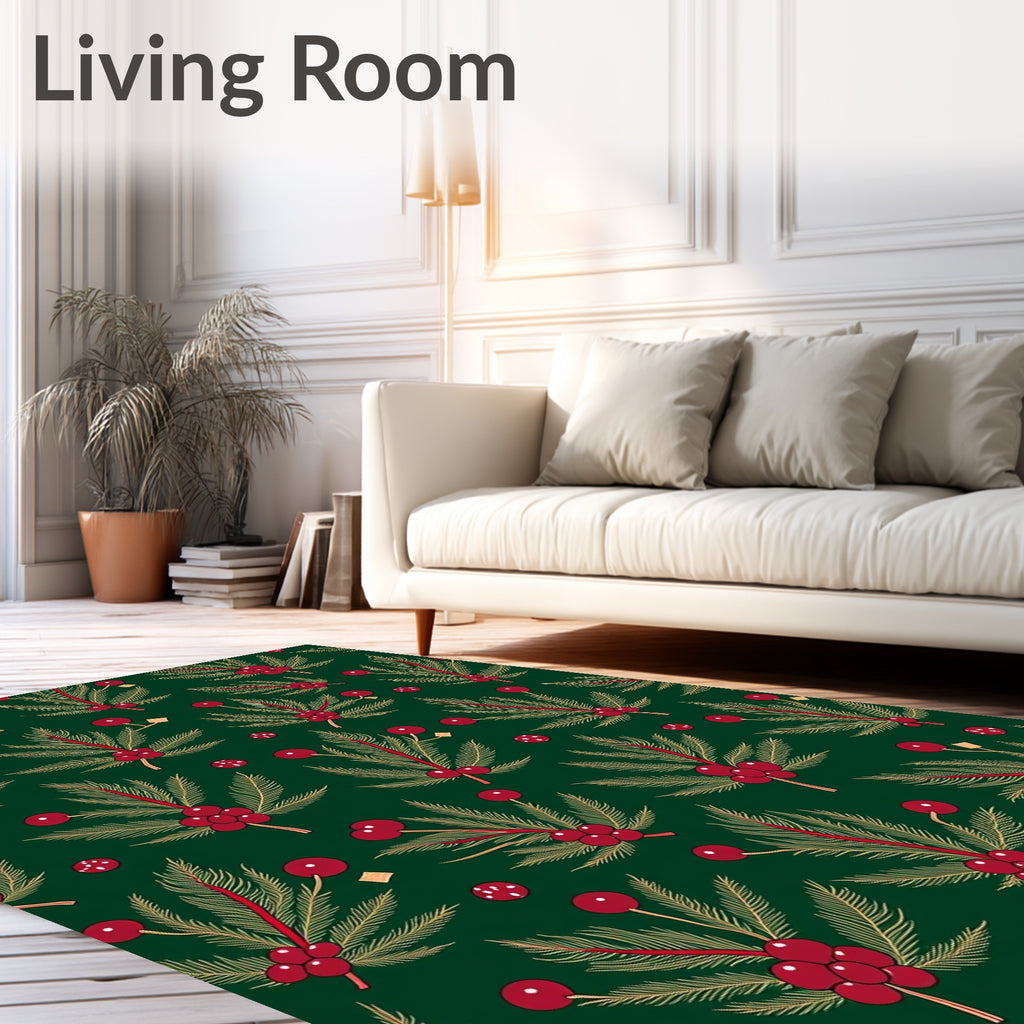 Festive Green Berry Pine Sprig Rug