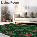 Festive Green Berry Pine Sprig Rug