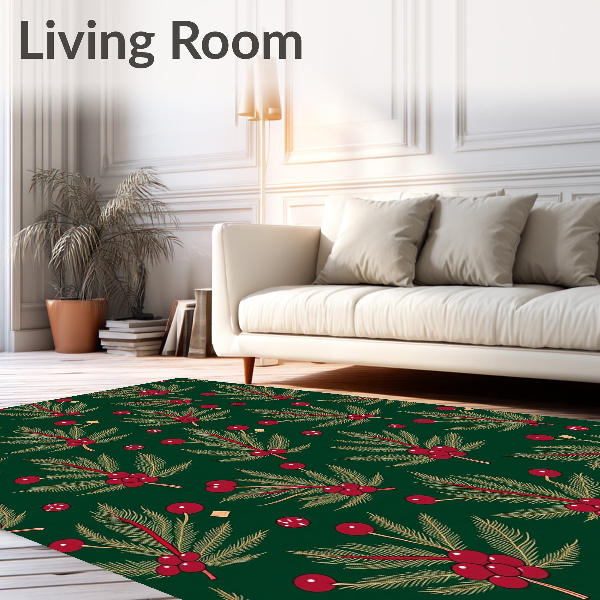 Festive Green Berry Pine Sprig Rug