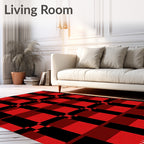 Bold Red Black Intersecting Squares Rug