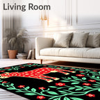 Red Polka Dot Cow Floral Border Rug