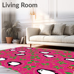 Pink Penguin Floral Whimsical Garden Rug