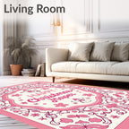 Pink Floral Snowman Christmas Border Rug