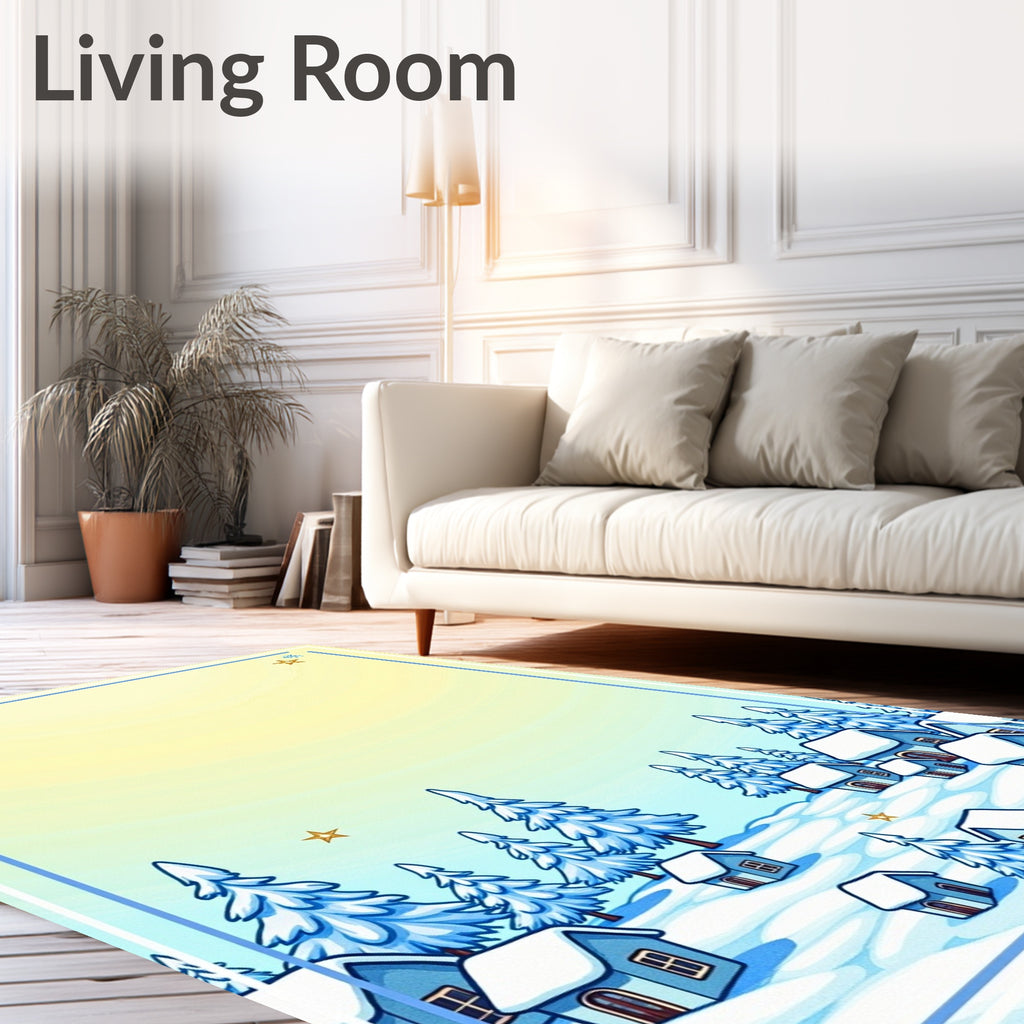 Winter Village Snowscape Ice Blue Rug