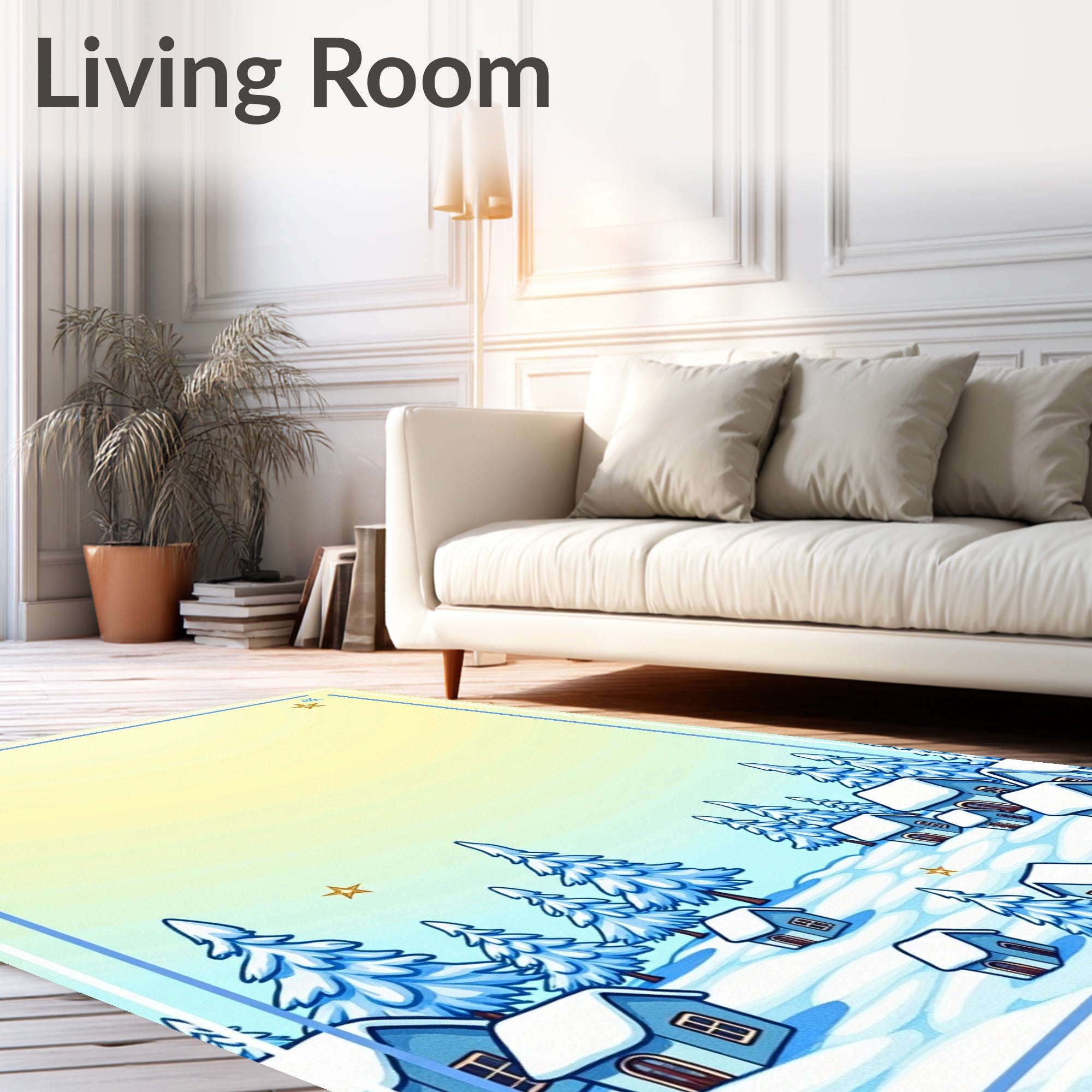 Winter Village Snowscape Ice Blue Rug