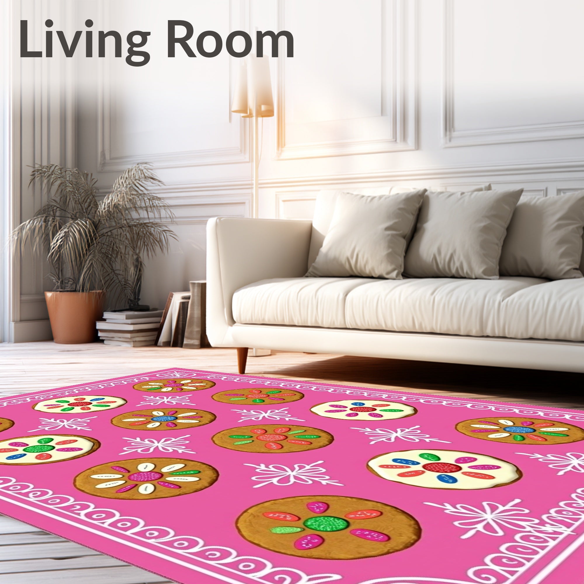 Pink Gingerbread Cookie Floral Medallion Rug
