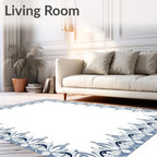 Classic Blue White Filigree Border Rug