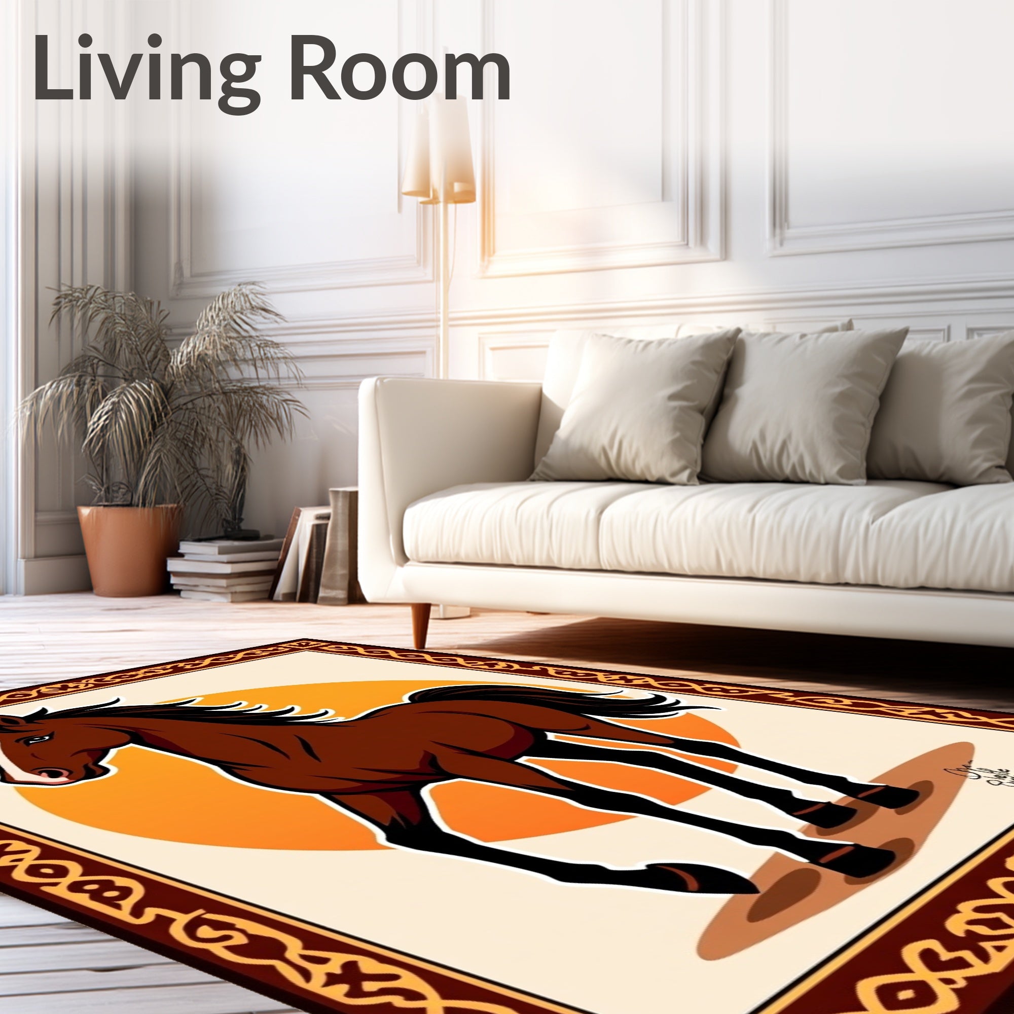 Brown Horse with Orange Sun Border Rug