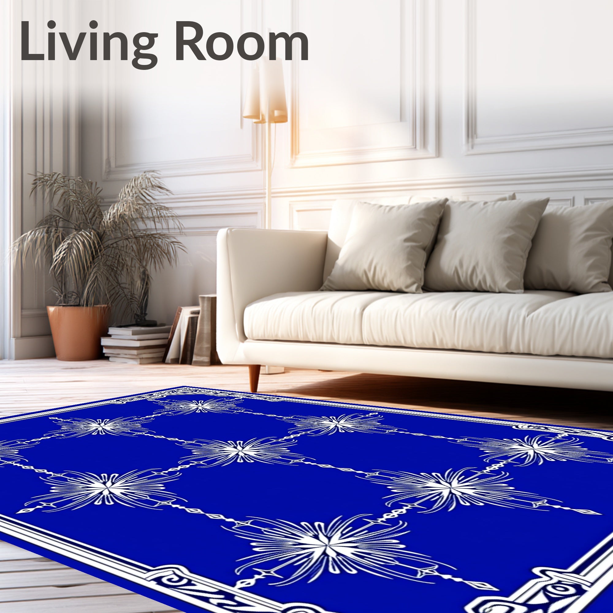 Royal Blue White Starburst Medallion Rug