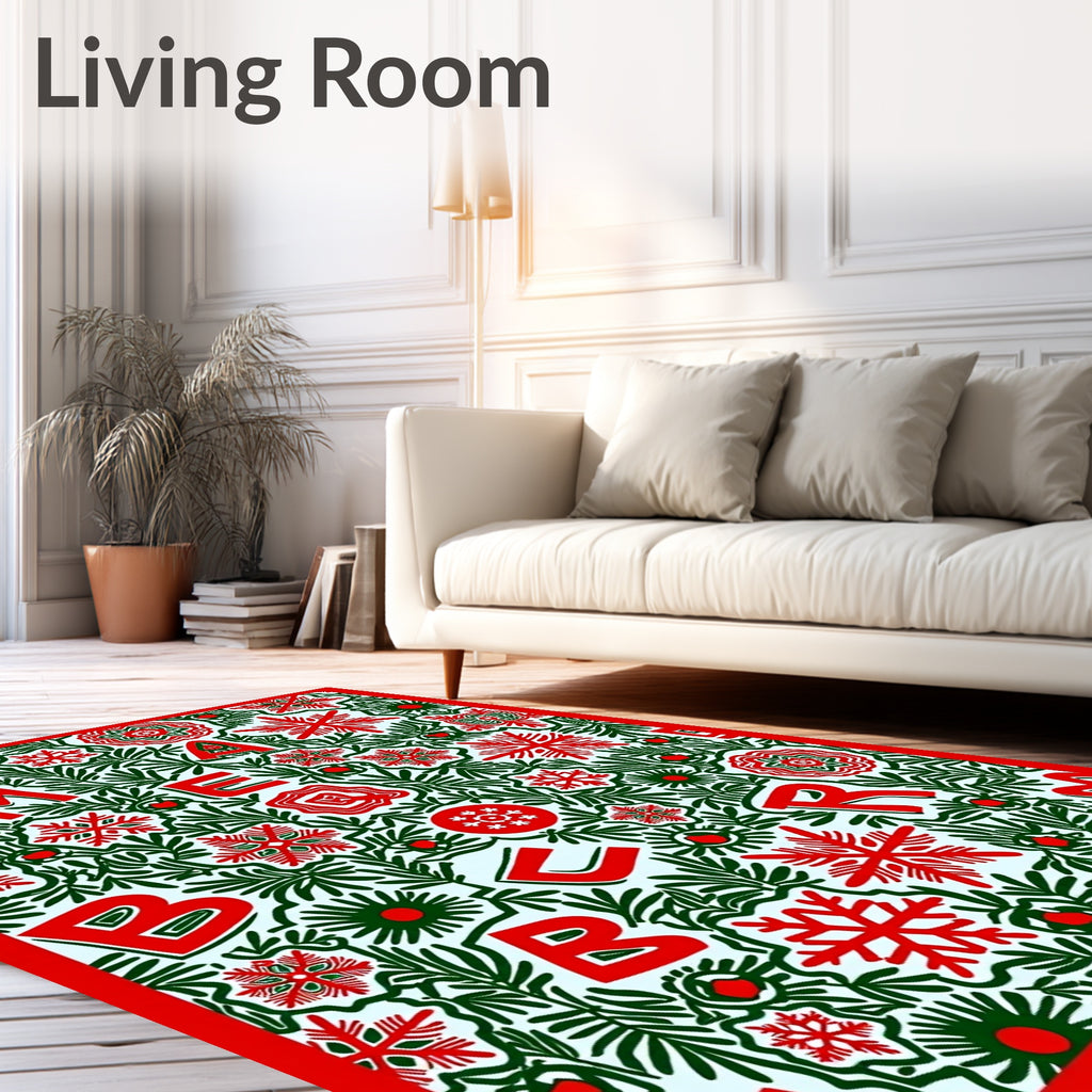 Red Green Christmas Letter Snowflake Collage Rug