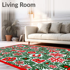 Red Green Christmas Letter Snowflake Collage Rug