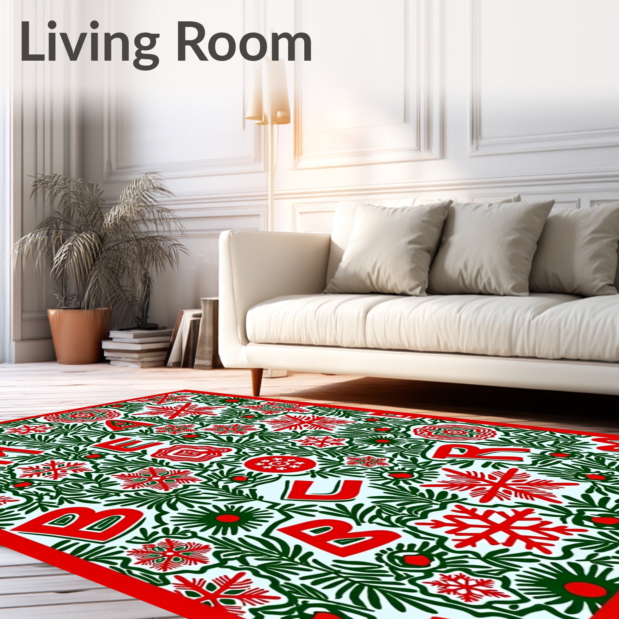 Red Green Christmas Letter Snowflake Collage Rug