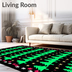 Festive Green Christmas Tree Starry Night Rug