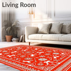 Bright Red Winter Deer Snowflake Scene Rug
