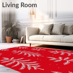 White Pine Sprigs on Red Background Rug
