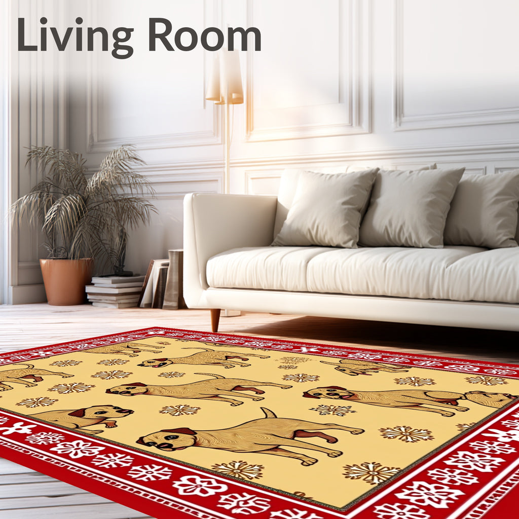Golden Dog Snowflakes Border Rug