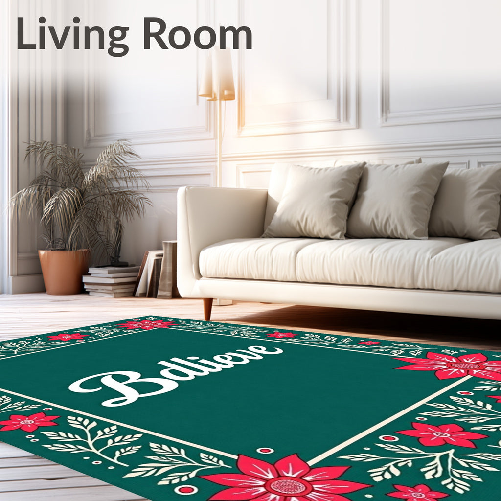 Crimson Floral Botanical Border Rug