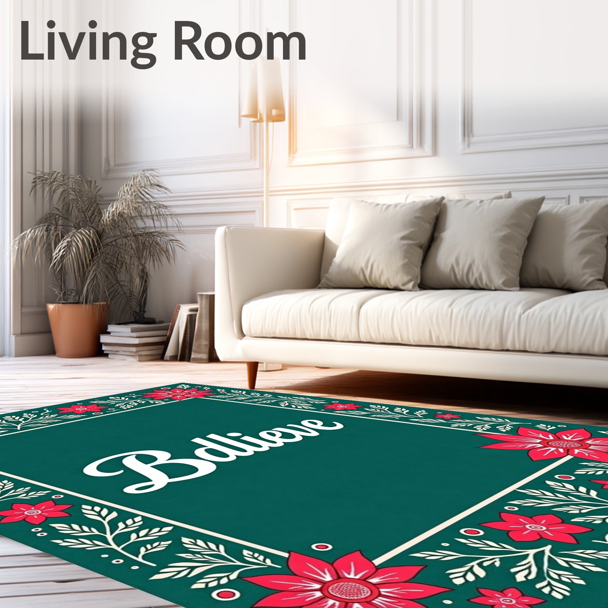Crimson Floral Botanical Border Rug
