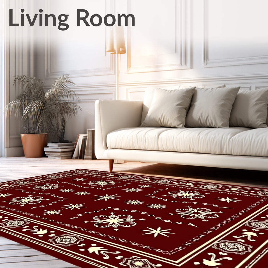 Crimson Floral Starburst Medallion Rug