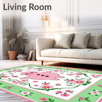 Pink Gingerbread Man Floral Border Rug