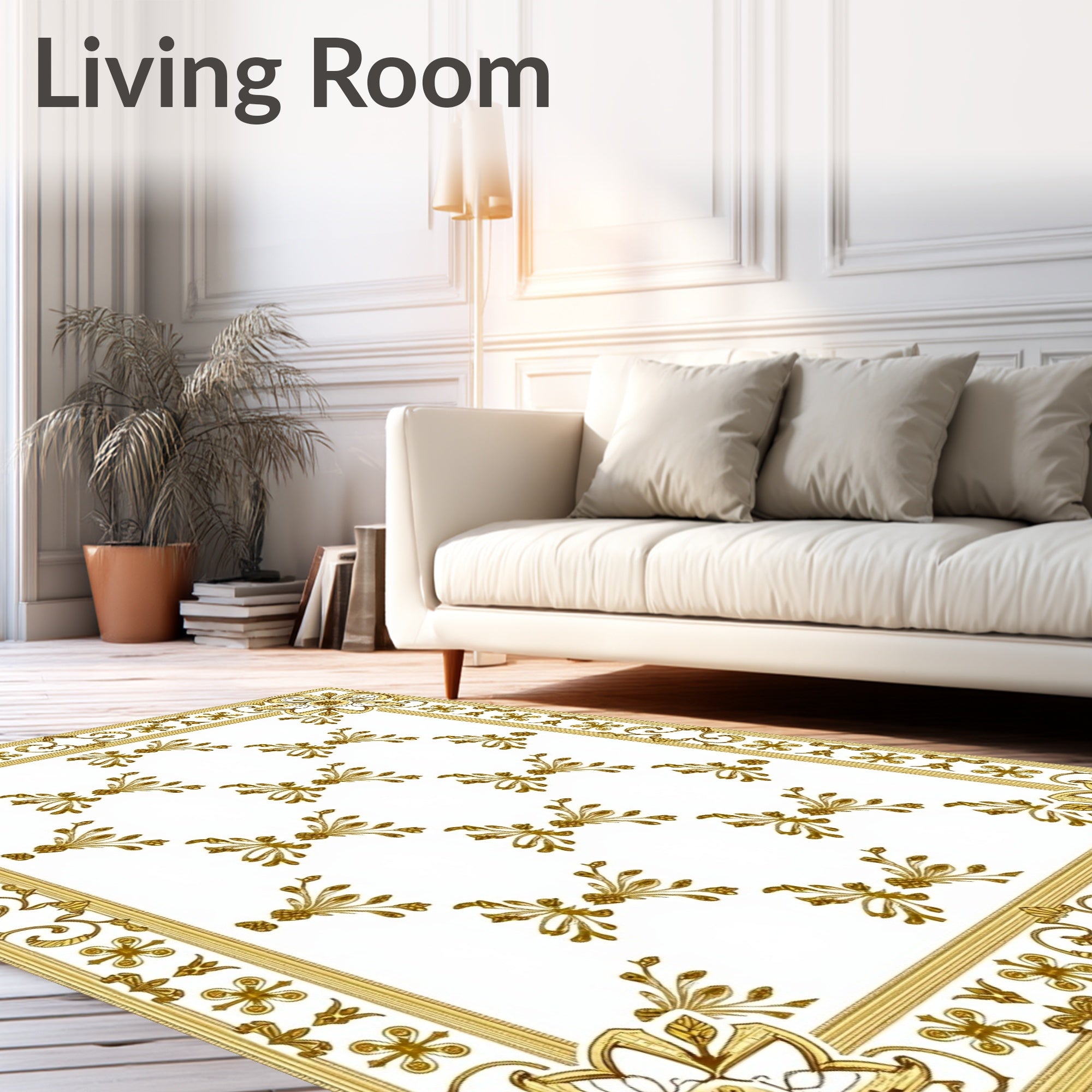 Gold Royal Floral Border Medallion Rug