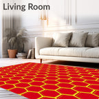 Bold Red Yellow Hexagon Grid Rug