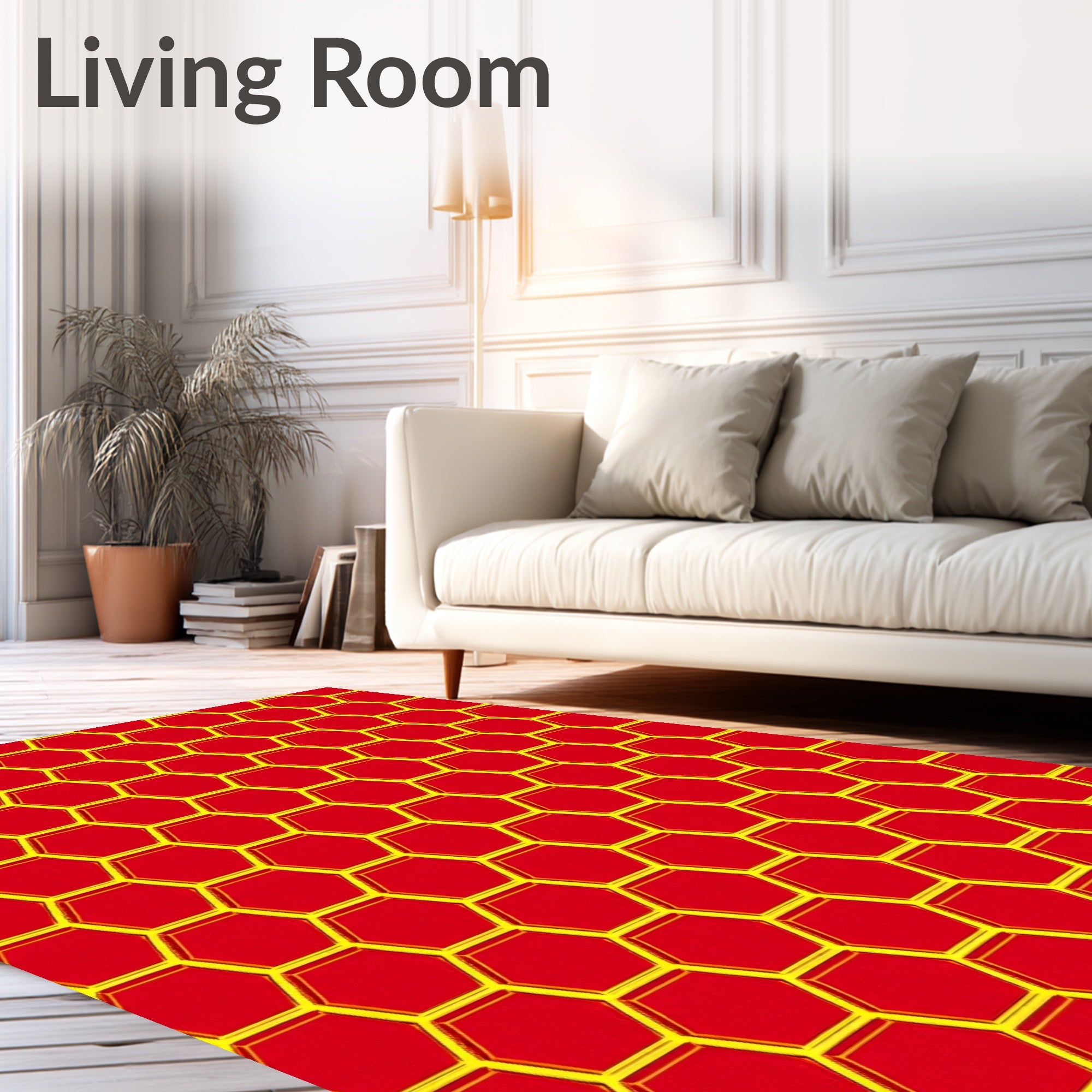 Bold Red Yellow Hexagon Grid Rug