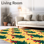 Winter Green Trees Red Birds Yellow Background Rug
