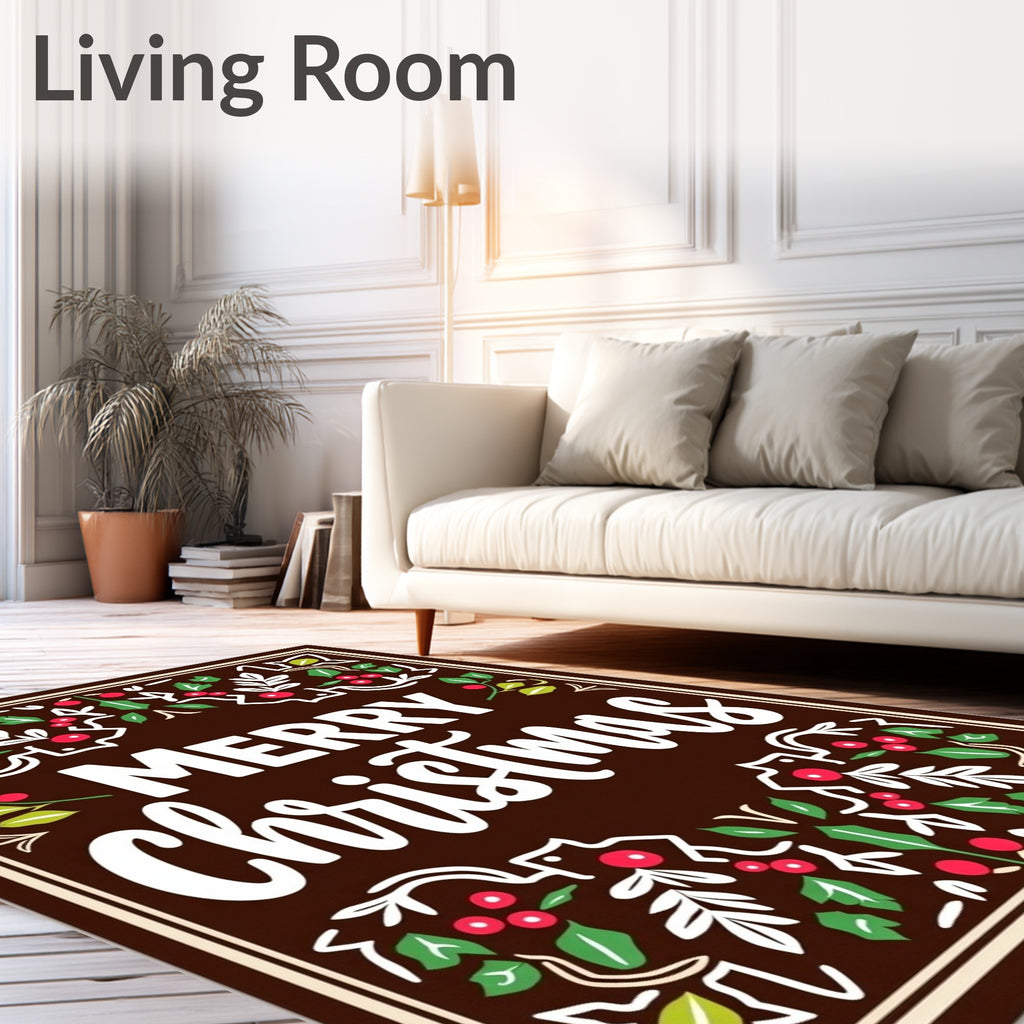 Brown Christmas Holly Berry Garland Rug
