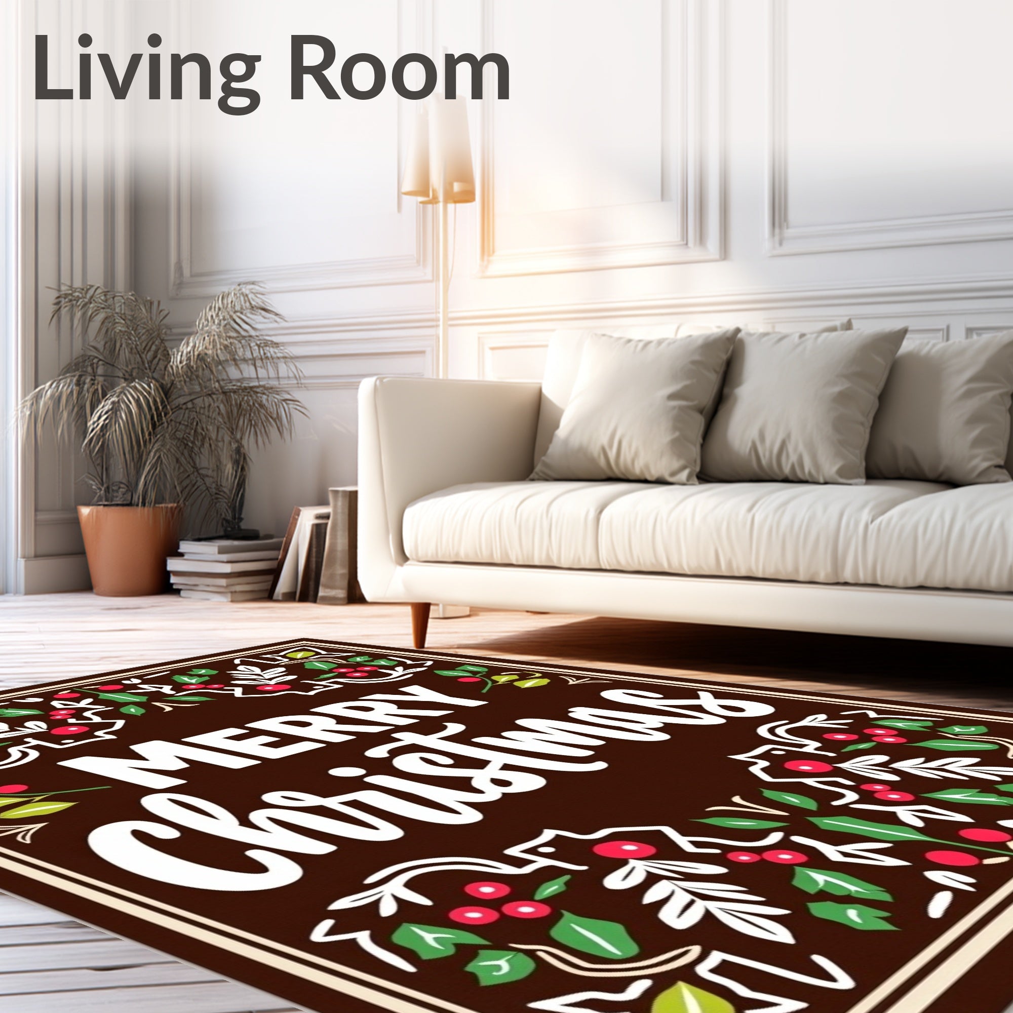 Brown Christmas Holly Berry Garland Rug