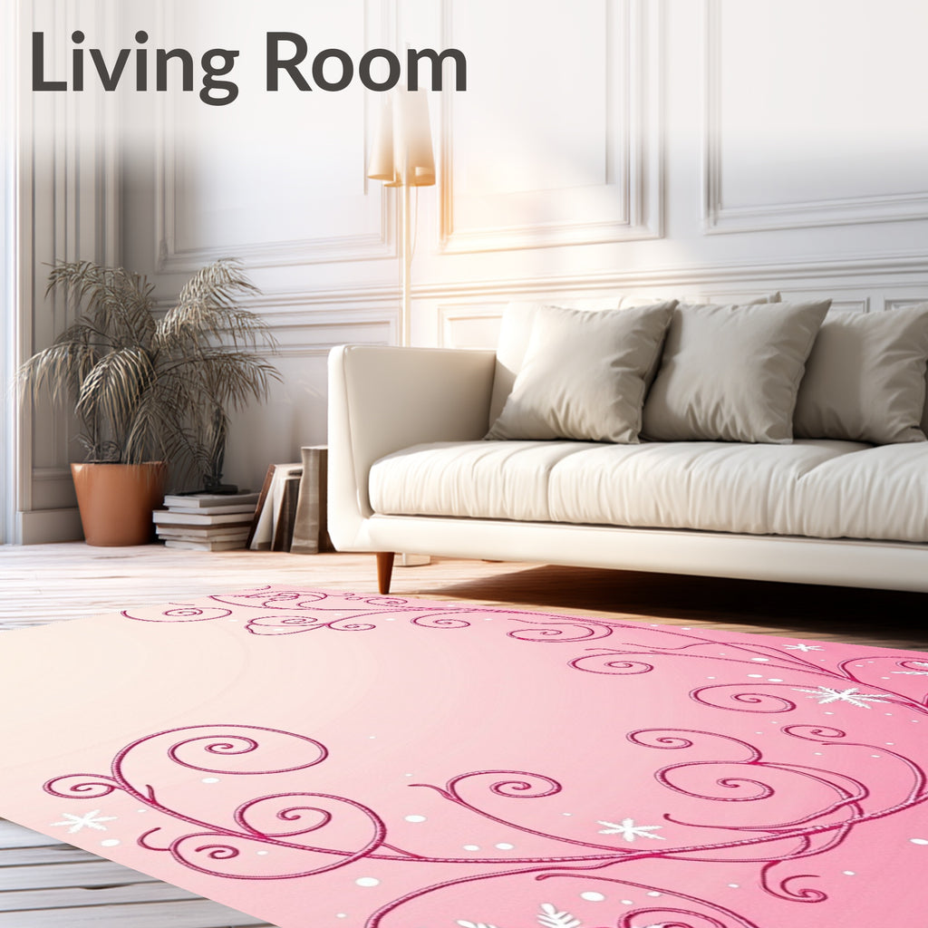 Ornate Pink Swirl Snowflake Garland Rug